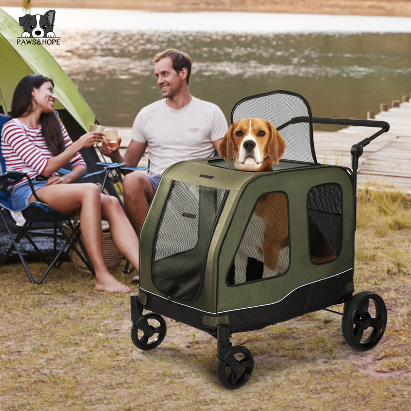 Large 4 Wheels Folding Pet Dog And Cat Travel Carrier Carriage