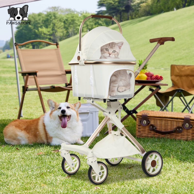 Factory wholesale one click folding four-wheel pet stroller